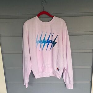 Aviator Nation Pink Sweatshirt with Blue Lightning Design